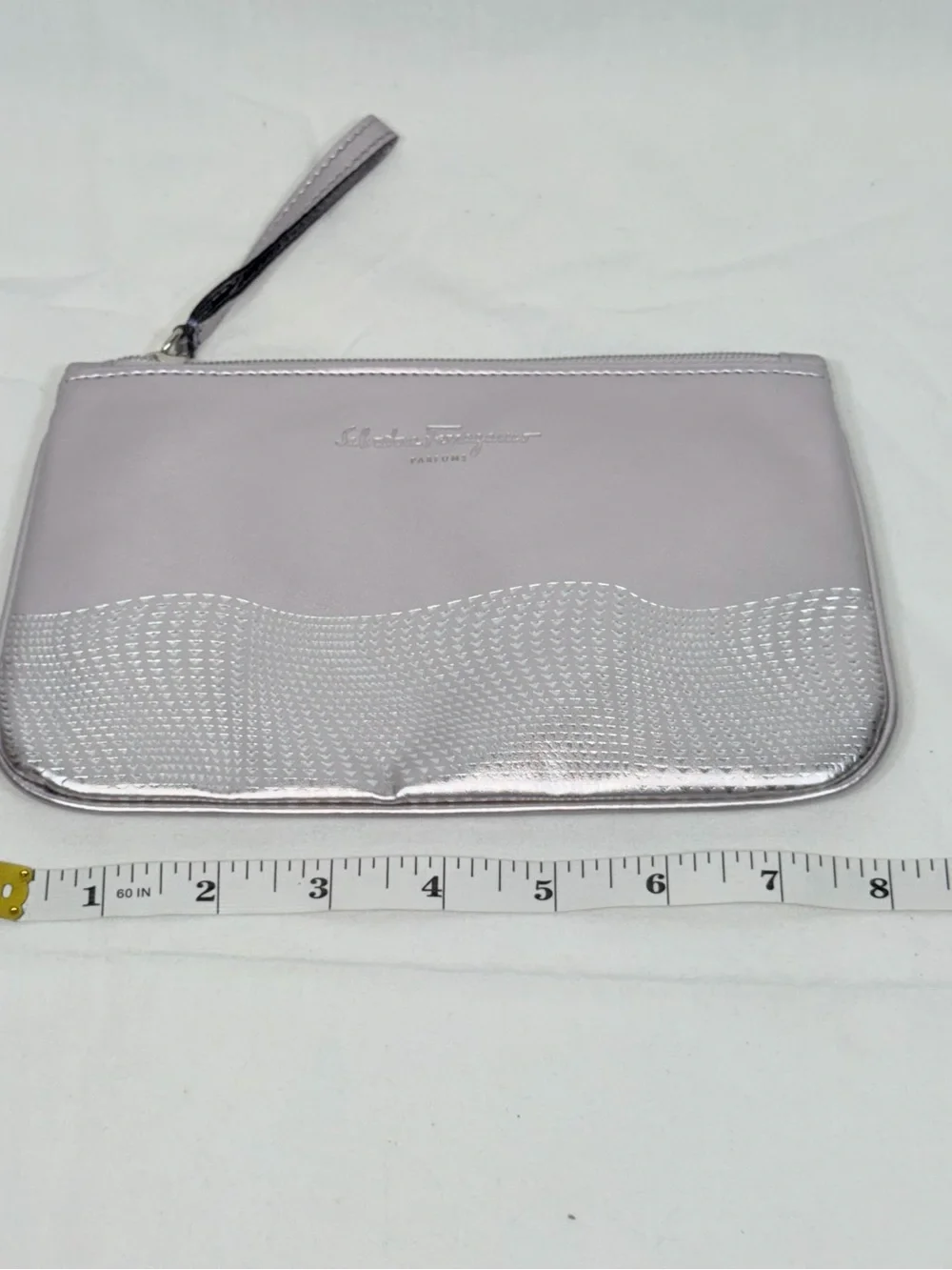 Salvatore Ferragamo Parfums Metallic Silver Cosmetic Travel Pouch NIP